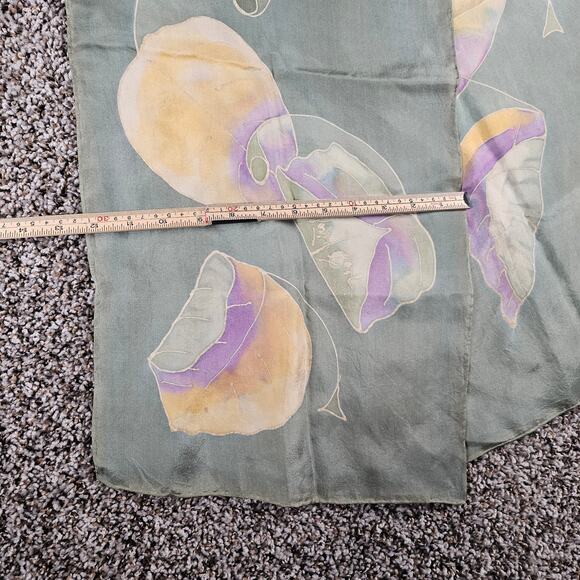 Vintage Womens Signed Silk Scarf Sage Green Delicate Floral Print - Picture 5 of 5